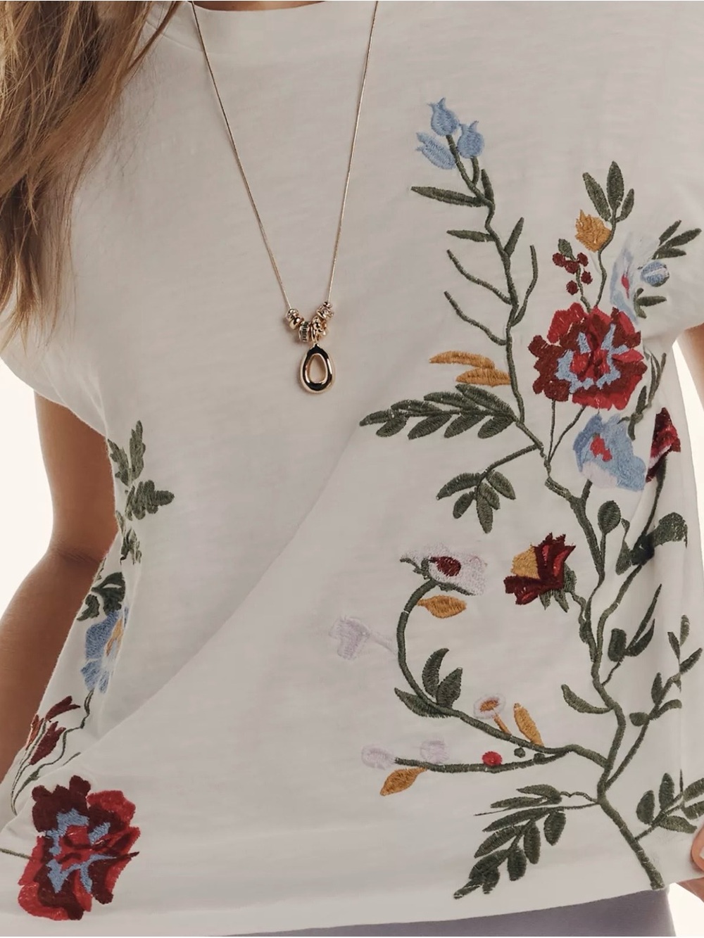 Anthropologie Growing Florals White Embroidered Muscle Tee XL View 2